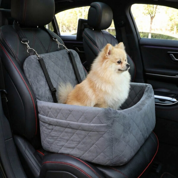 3cac658d-a135-4c8d-830b-86cd89768bd5.jpg 1PC Warm Portable Dog Car Seat For Pet Small Medium Dogs With Washable Cushion Bed Safety Belt Storage Pocket For Outdoor Travel