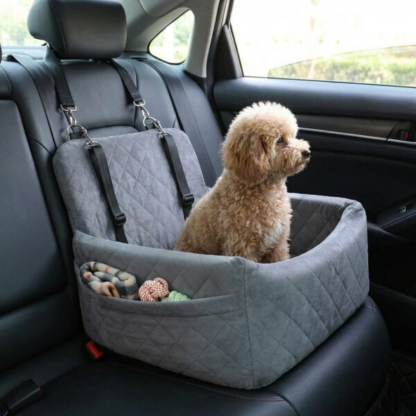 4d4efa56-c523-4937-888c-6f58cb45f0ac.jpg 1PC Warm Portable Dog Car Seat For Pet Small Medium Dogs With Washable Cushion Bed Safety Belt Storage Pocket For Outdoor Travel
