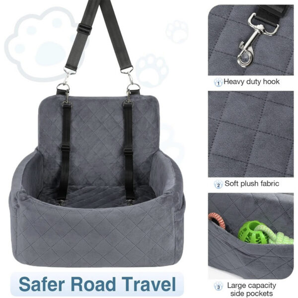 bc4eb17f-7c54-442a-8a31-6e735ccc9dc6.jpg 1PC Warm Portable Dog Car Seat For Pet Small Medium Dogs With Washable Cushion Bed Safety Belt Storage Pocket For Outdoor Travel