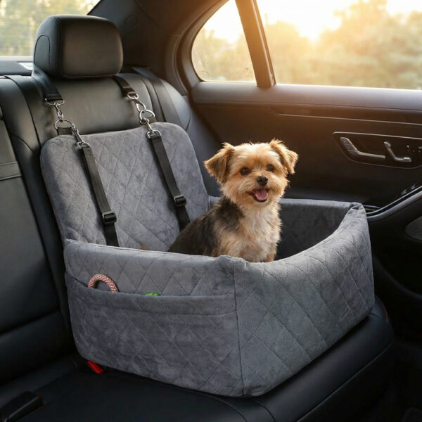 ecd26c9a-fe6a-40d3-9c53-88a111bc85a1.jpg 1PC Warm Portable Dog Car Seat For Pet Small Medium Dogs With Washable Cushion Bed Safety Belt Storage Pocket For Outdoor Travel